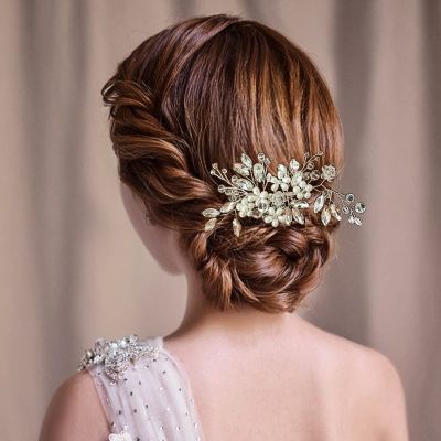 Sooshin Bridal Hair Comb Pearl Wedding Hair Accessories for Brides Crystal Wedding Headpiece for Bride and Bridesmaids Rhinestone Hair Accessory for Women and Girls (B-silver)