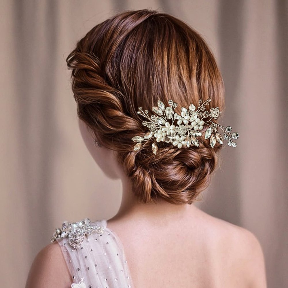Sooshin Bridal Hair Comb Pearl Wedding Hair Accessories for Brides Crystal Wedding Headpiece for Bride and Bridesmaids Rhinestone Hair Accessory for Women and Girls (B-silver)