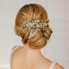 Sooshin Bridal Pearl Hair Comb with Crystal Rhinestone Headpiece for Women, Brides and Bridesmaids (C-gold) view 1