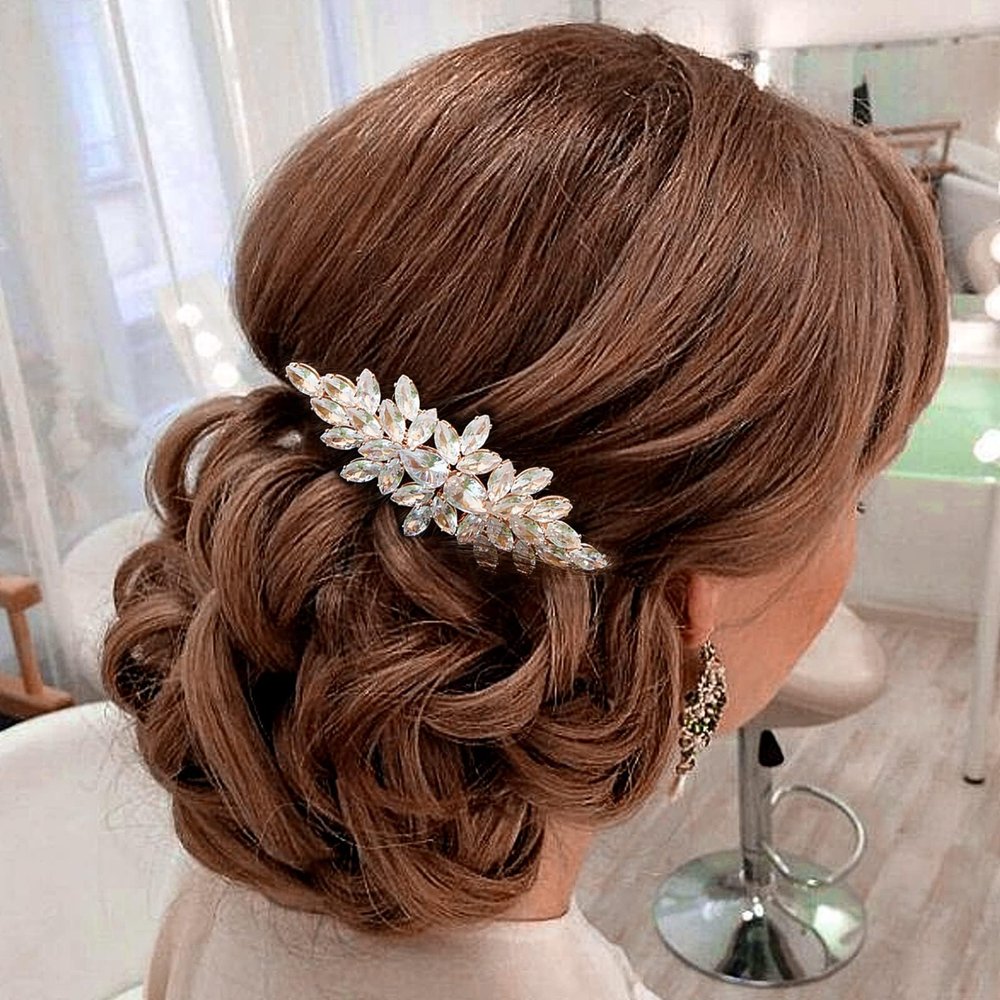 Sooshin Wedding Hair Comb, Bridal Hair Accessories for Brides, Rhinestone Hair Accessories for Women and Girls, Rose Gold (3.27*1.97 inches)