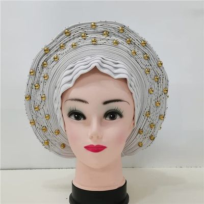 Wine African headtie with Beads auto asoebi gele Headwear Quality African Turban Headwraps by MSB Fabric co.2070