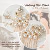 Sooshin Bridal Hair Comb Pearl Wedding Hair Accessories for Brides Crystal Wedding Headpiece for Bride and Bridesmaids Rhinestone Hair Accessory for Women and Girls (D-gold) view 3