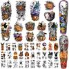 Yazhiji 44 Sheets Halloween Full Arm Temporary Tattoos Pumpkin Witch Sugar Skull Tattoo for Women Men Boys and Girls Zombie Make up Kit, Scar Waterproof Tattoos for Parties view 1