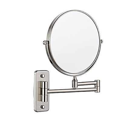 KannOrE Wall Mounted Vanity Makeup Mirror, Wall Mounted Vanity Makeup Mirror, Double Sided Cosmetic Mirrors, 360 Rotation Magnification for Bathroom Hotel Shaving (Nickel 6in 3X)