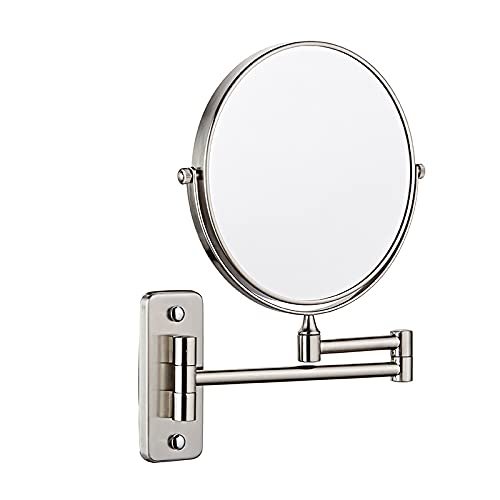 KannOrE Wall Mounted Vanity Makeup Mirror, Wall Mounted Vanity Makeup Mirror, Double Sided Cosmetic Mirrors, 360 Rotation Magnification for Bathroom Hotel Shaving (Nickel 6in 3X)