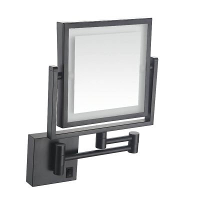 KannOrE Wall Mounted Bathroom Mirrors, Makeup Mirrors with Lights, Makeup Mirror, Easily Adjust to Any Position with Light 360 Rotation, for Bathroom Hotel Shaving Mirror (Matte Black USB Charging)