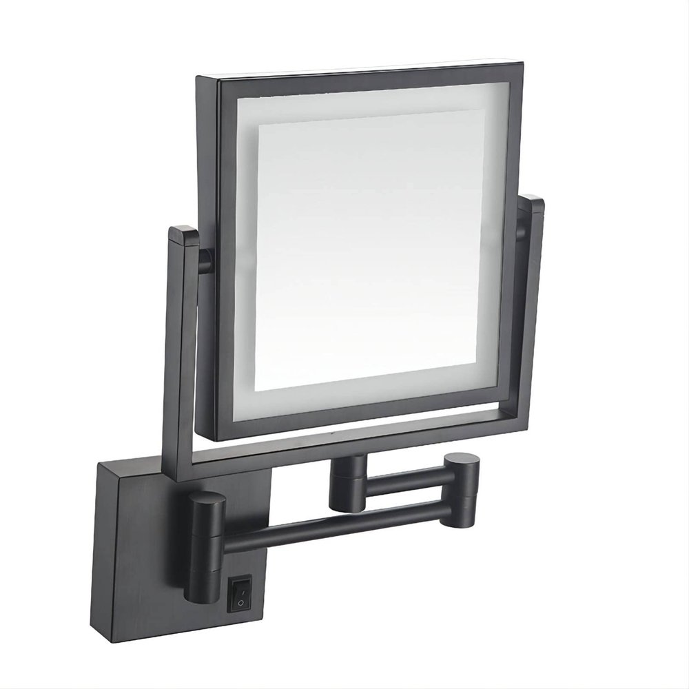 KannOrE Wall Mounted Bathroom Mirrors, Makeup Mirrors with Lights, Makeup Mirror, Easily Adjust to Any Position with Light 360 Rotation, for Bathroom Hotel Shaving Mirror (Matte Black USB Charging)