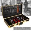DENEST Barber Tool Travel Case Hairdresser Salon Clipper Trimmer Holder Organizer Box Tool Case with lock, Hair Styling Cutting Kit for Clipper Shears Combs Cosmetics Salon Beauty Supplies Gold view 2