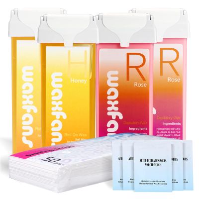 Waxfans Roll On Wax Roller (4 Packs) - Depilatory Hair Removal for Body, Legs, Arms - 3.53 Ounce Refills