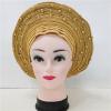 Gold Color African Sego Headtie Headtie Nigerian Headwear for Women by MSB Fabric co.2178 view 2
