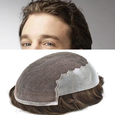 LYRICAL HAIR Mens Toupee Bleached Knots Human Hair System for Men Soft French Lace Front Natural Hairline Breathable Replacement System (#1730 Dark Ash Blonde with 30% Gray Hair-100% density, 7X9)