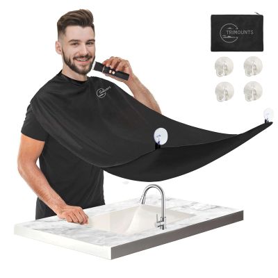 Beard Bib Apron for Men,Christmas Day Gift Beard Hair Catcher for Sink Non-Stick Beard Cape,1 Size Fits All,Grooming Accessorie Gift for Dad or Husband(Black)