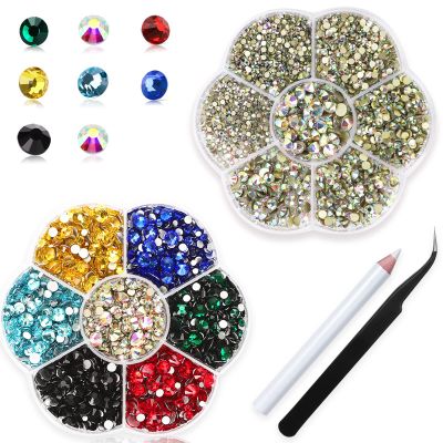 3150Pcs ss4-ss20 Rhinestones,Clear ab Diamond Nails Stone+Colorful Nail Gems,Small Round Flatback Rhinestones for Crafts/Makeup,Aurora Nail Stones Kit with Wax Pen and Tweezer,HINABTRU