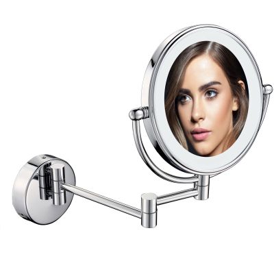 BhjKL Wall Mounted Makeup Mirror 7X Magnification with Lights, Vanity Mirror 360 Extendable 8-Inch Double Sided Swivel Cosmetic Mirror, for Bedroom or Bathroom (Silver Hard wireX7)
