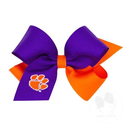 Divine Creations Girls' Collegiate Themed Game Day Two-Tone Hair Bow by Wee Ones on a WeeStay Clip, Classic Grosgrain, Medium, Clemson