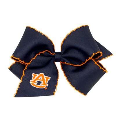 Divine Creations Girls' Collegiate Themed Game Day Logo Print Hair Bow by Wee Ones on a WeeStay Clip, Moonstitch, King, Auburn