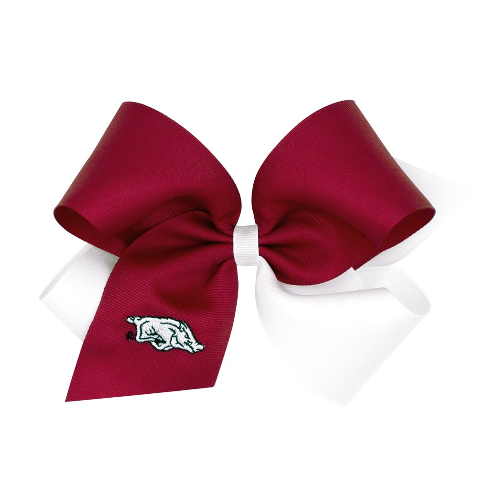 Divine Creations Girls' Collegiate Themed Game Day Two-Tone Hair Bow by Wee Ones on a WeeStay Clip, Classic Grosgrain, King, Arkansas