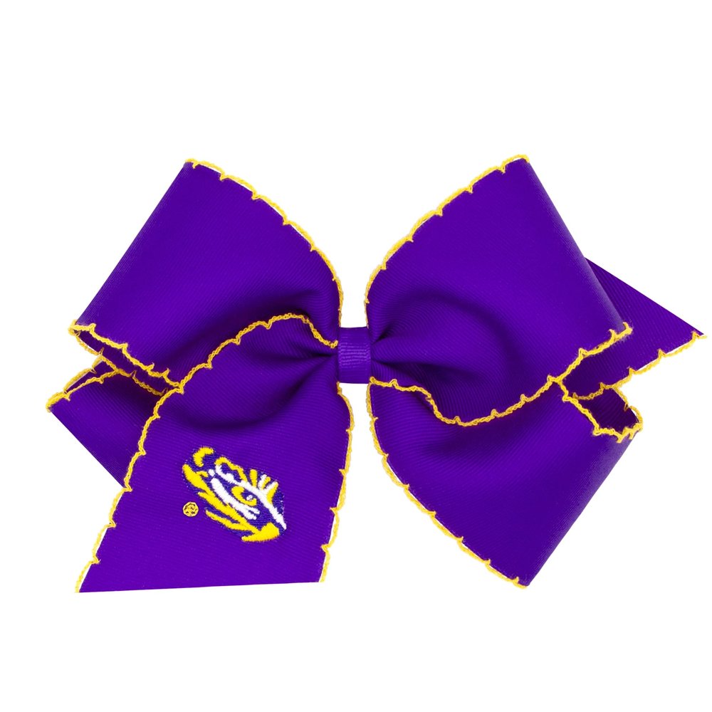 Divine Creations Girls' Collegiate Themed Game Day Logo Print Hair Bow by Wee Ones on a WeeStay Clip, Moonstitch, King, Louisiana State