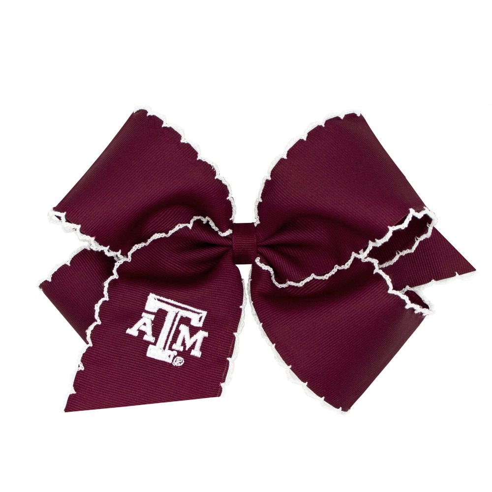 Divine Creations Girls' Collegiate Themed Game Day Logo Print Hair Bow by Wee Ones on a WeeStay Clip, Moonstitch, King, Texas A&M