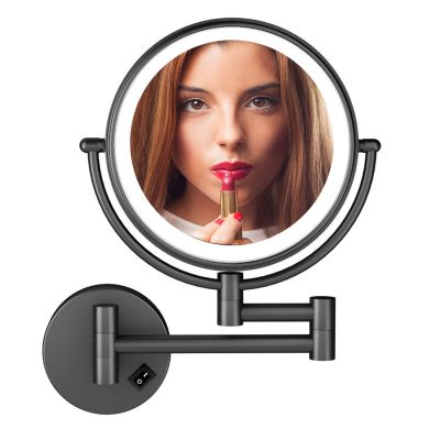 BhjKL Wall Mounted Lighted Makeup Vanity Mirror, 8 Inch Cosmetic Mirror 7X Magnification 360 Swivel Makeup Mirror, Double-Sided Bathroom Mirror for Bathroom Hotels (Black plugX7)
