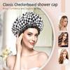 mikimini Shower Cap for Women, Reusable, Double Layers Waterproof Bathing Shower Hat with Soft Comfortable PEVA Lining, Non-fading, Stretchy & Shower Cap for Long Hair Medium Pack of 2, Checkered view 3