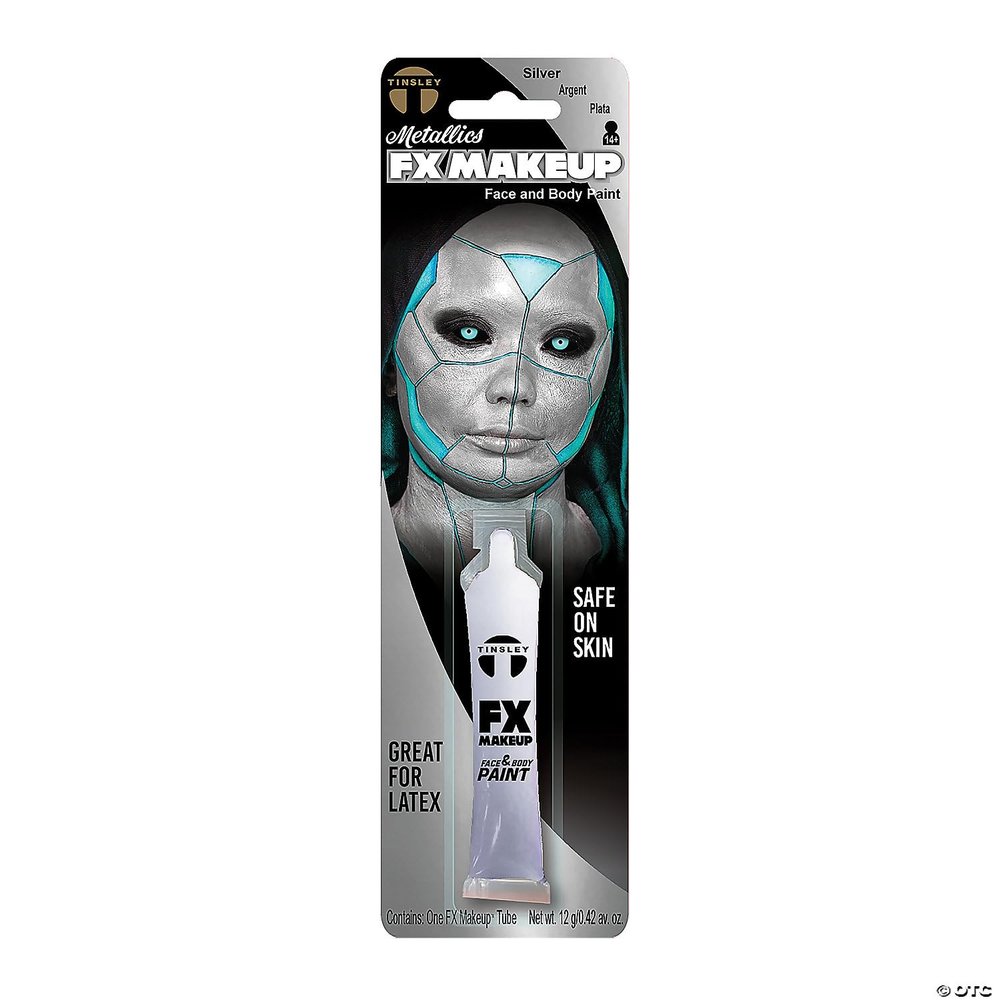 Tinsley Transfers FX Makeup - Face and Body Paint - Water-Based Cream - 7g / 0.24 oz Tube (Metallic Silver), 1 Count
