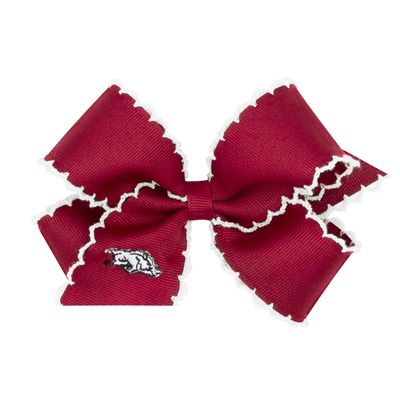 Divine Creations Girls' Collegiate Themed Game Day Logo Print Hair Bow by Wee Ones on a WeeStay Clip, Moonstitch, Medium, Arkansas