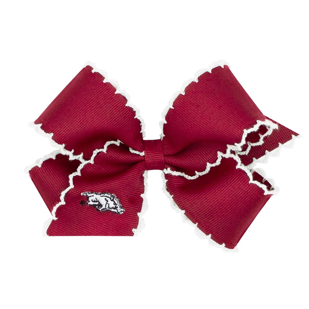 Divine Creations Girls' Collegiate Themed Game Day Logo Print Hair Bow by Wee Ones on a WeeStay Clip, Moonstitch, Medium, Arkansas