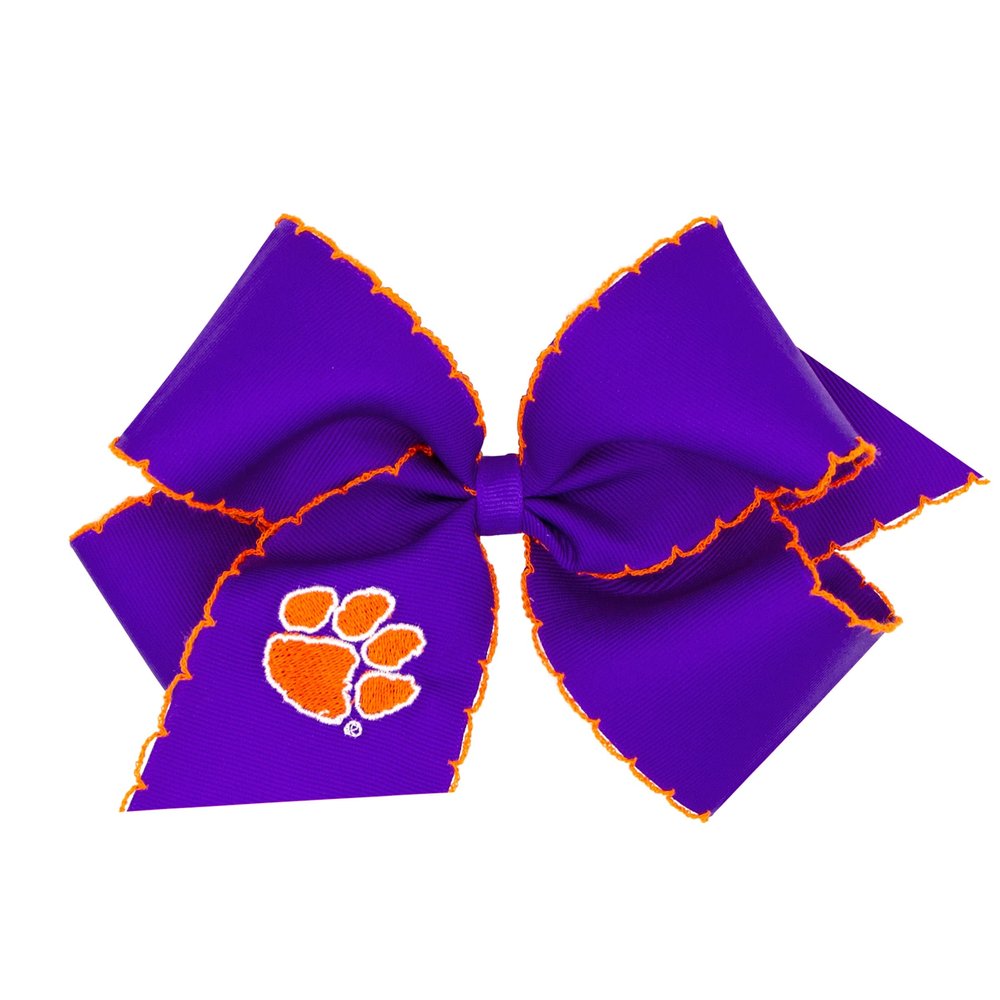 Divine Creations Girls' Collegiate Themed Game Day Logo Print Hair Bow by Wee Ones on a WeeStay Clip, Moonstitch, King, Clemson