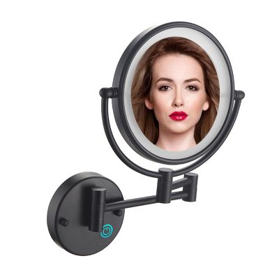 8 Inch Wall Mounted Makeup Mirror 10X Magnifying, 360 Swivel Cosmetic Mirror, Vanity Mirror Double Sided Extendable Bathroom Mirror (Black plugX10)