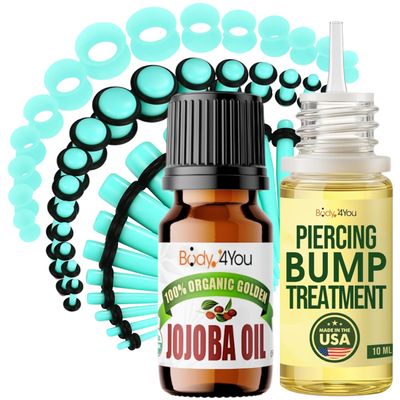 BodyJ4You 55PC Gauges Kit 14G-12mm - Aftercare Jojoba Oil, Bump Keloid Treatment Drops - Transparent Turquoise