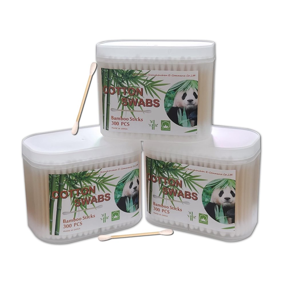 Bamboo Cotton Swabs 900ct, Natural Cotton Buds with Larger Tips for Personal Care3 Pack Biodegradable Cotton Tips