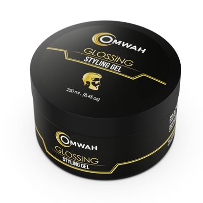 OMWAH Glossing Hair Gel with Vitamin E  No Flake or Residue  Mens Hair Gel For All Natural Styling, Travel Size, Professional Use 8.45 oz