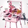 Rolling Makeup Artist Train Box with Lights Station Trolley Studio Wheeled view 2