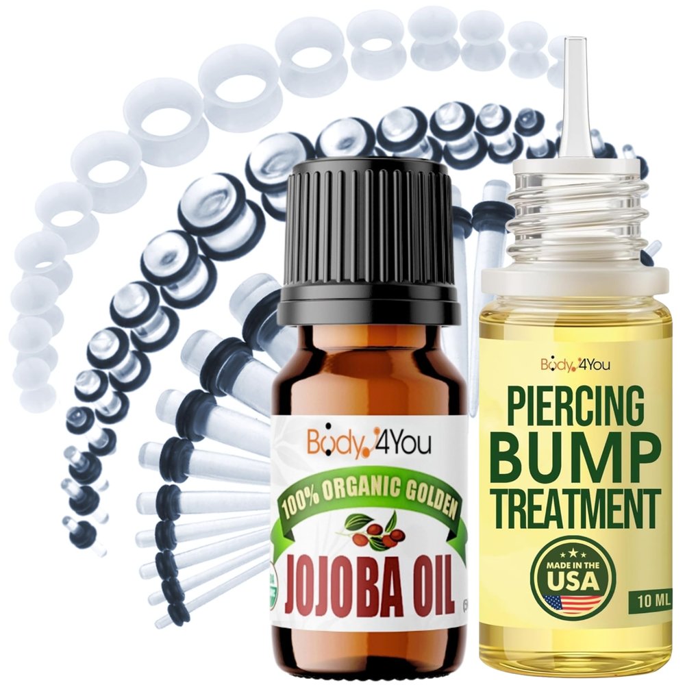 BodyJ4You 55PC Gauges Kit 14G-12mm - Aftercare Jojoba Oil, Bump Keloid Treatment Drops - Transparent Clear