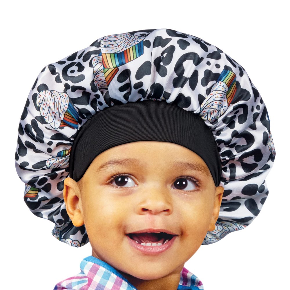 Red by Kiss Toddler Satin Bonnet Sleep Cap for Toddlers, Soft, Stretchy, and Safe, Protects Fragile Hair from Frizz & Breakage, Friction Bald Spots (Rainbow Cupcake, 18M-4T)