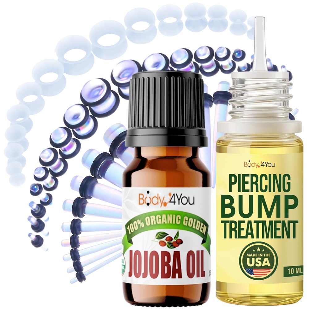 BodyJ4You 55PC Gauges Kit 14G-12mm - Aftercare Jojoba Oil, Bump Keloid Treatment Drops - Transparent Aurora