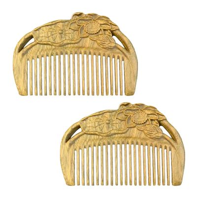 OSALADI 2pcs Green Sandalwood Hair Combs Scalp Massage Thick Thin Rough Hair Natural Texture Smooth Handle
