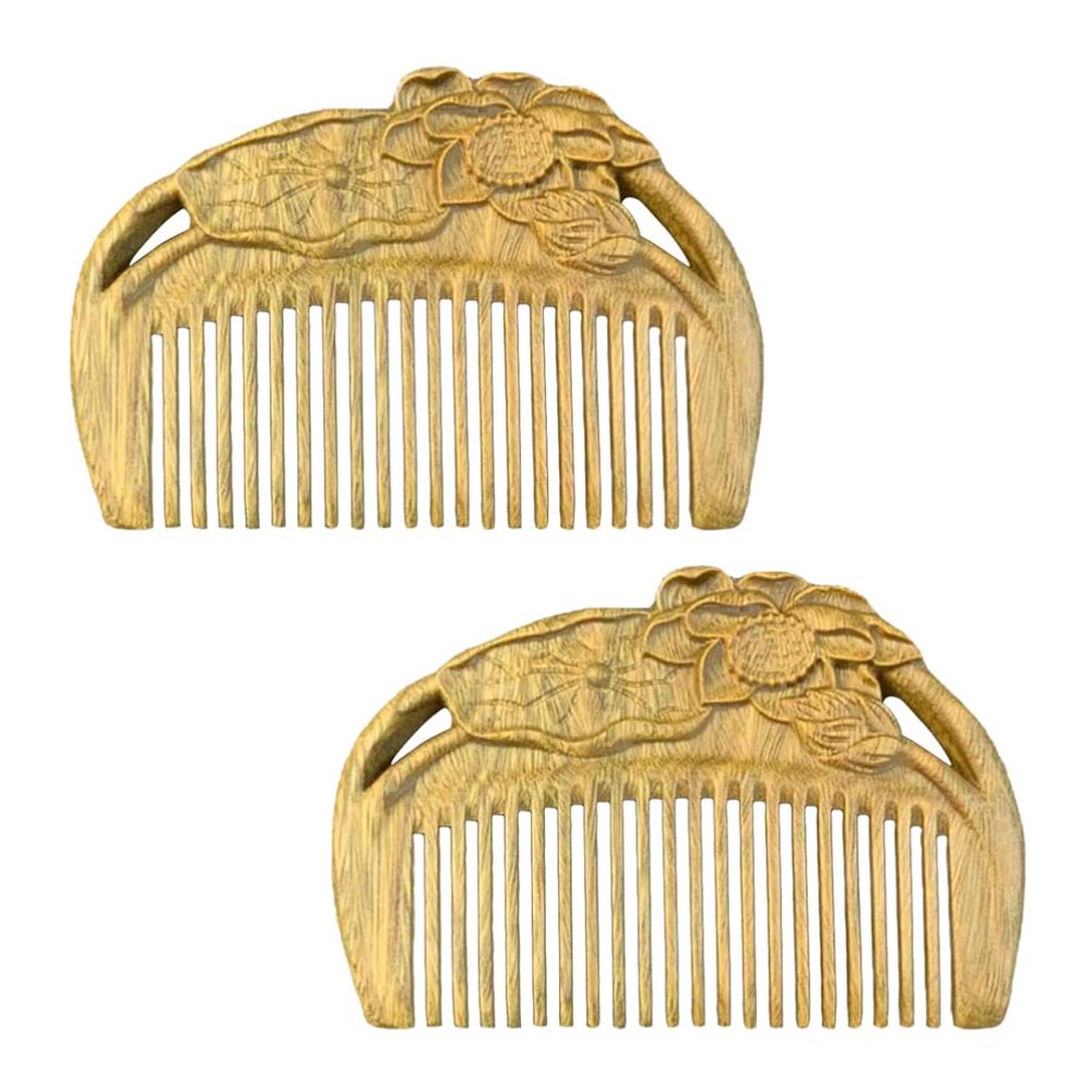 OSALADI 2pcs Green Sandalwood Hair Combs Scalp Massage Thick Thin Rough Hair Natural Texture Smooth Handle