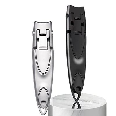 0.2 Inches Ultra-Thin Portable Nail Clippers, Stainless Steel Nail Clippers for Thick Nails for Men and Women, Nail Tools (Black+Silver), 1.0 Count