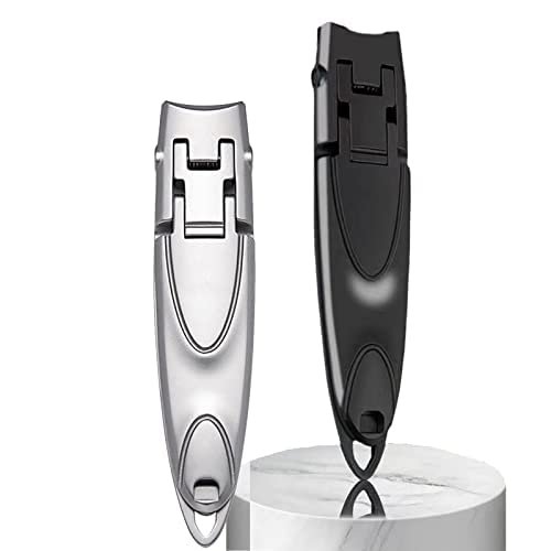 0.2 Inches Ultra-Thin Portable Nail Clippers, Stainless Steel Nail Clippers for Thick Nails for Men and Women, Nail Tools (Black+Silver), 1.0 Count