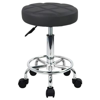 WKWKER Round Rolling Stool with Footrest PU Leather Height Adjustable 360 Swivel Stool with Wheels Office Chair Home Drafting Work Studio Shop SPA Salon Small (Grey)