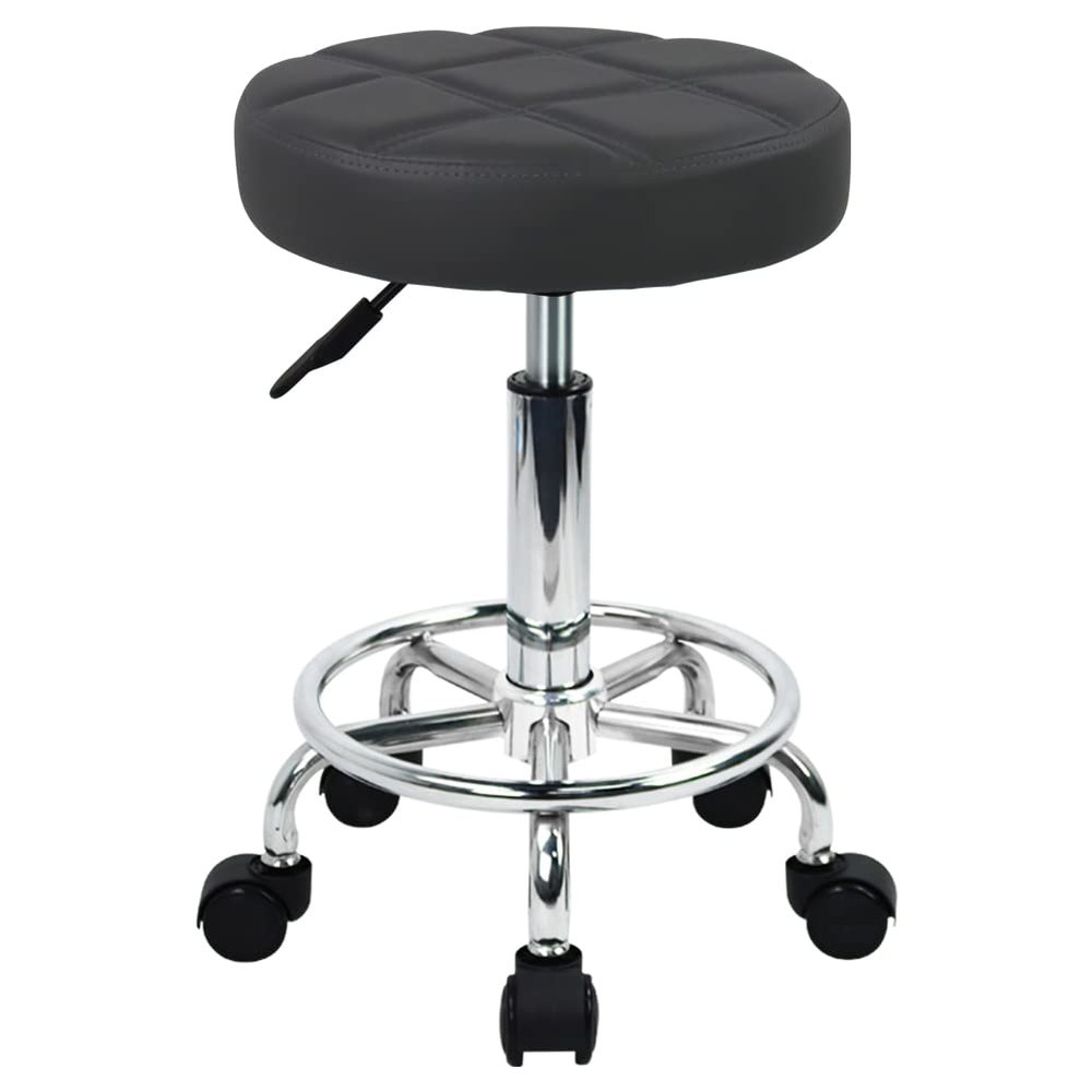 WKWKER Round Rolling Stool with Footrest PU Leather Height Adjustable 360 Swivel Stool with Wheels Office Chair Home Drafting Work Studio Shop SPA Salon Small (Grey)