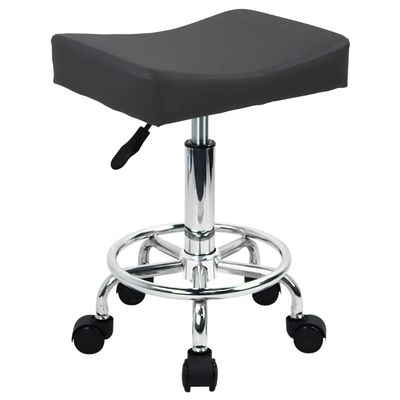 WKWKER Square Rolling Stool with Footrest PU Leather Height Adjustable 360 Swivel Stool with Wheels Massage SPA Salon Stools Task Chair Desk Drafting Bedroom Vanity Stool (Grey)