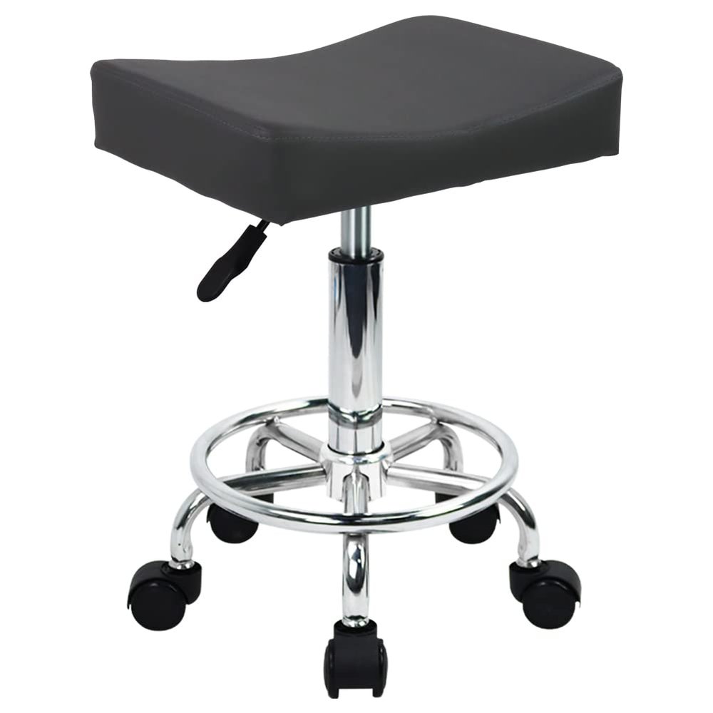 WKWKER Square Rolling Stool with Footrest PU Leather Height Adjustable 360 Swivel Stool with Wheels Massage SPA Salon Stools Task Chair Desk Drafting Bedroom Vanity Stool (Grey)