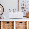 minkissy Makeup Brush Holder Organizer Stylish Desktop Storage Box for Cosmetics Pens and Sundries Versatile Three-compartment Design for Bathroom Living Room and Office Use view 3