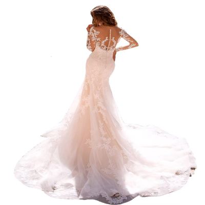 Women's Beach Bohemian Wedding Dresses for Bride 2025 V Neck Tulle Beach Long Sleeve Bridal Gowns for Women White 4