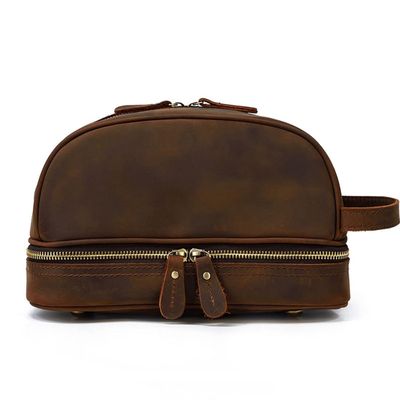 XIXIDIAN Genuine Leather Travel Toiletry Bag,Toiletry Bag for Men,Water-Resistant Bathroom Toiletries Organizer Leather Cosmetic Bags (Color : A, Size : 26 * 16 * 15cm)