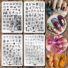 4pcs Abstract Face Various Snake Nail Stamp Templates Moon Star Space Galaxy Large Nail Stamping Plates Line Beauty Girl Letter Word Pictures Stencil Flower Leaf Starry Sky Nail Art Image Plate view 1