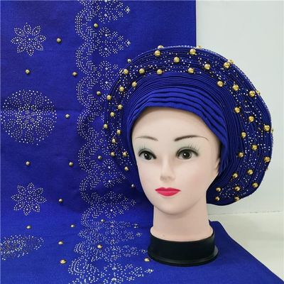 Shawl Scarf Beaded lace Sewing Fabric for Party+African headties Nigerian gele headties with Stones Women Head wrap by MSB Fabric Color 722
